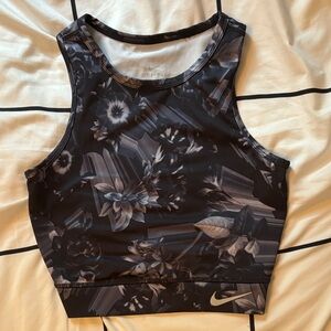 Nike Black and Grey Floral Crop Top/Sports Bra